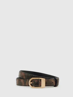Reiss Brown Snake-Effect Hazel Leather Snake-Effect Belt Best