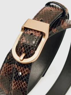 Reiss Brown Snake-Effect Hazel Leather Snake-Effect Belt Best