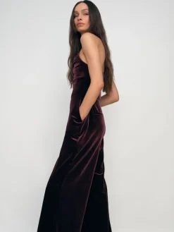Reiss Burgundy Andria Petite Velvet Drape Strapless Jumpsuit Discount
