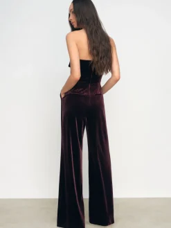 Reiss Burgundy Andria Petite Velvet Drape Strapless Jumpsuit Discount