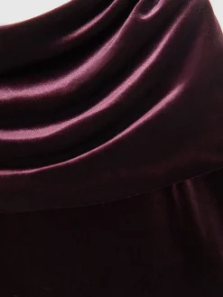 Reiss Burgundy Andria Petite Velvet Drape Strapless Jumpsuit Discount