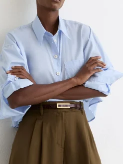 Reiss Bronya Leather Crocodile-Effect Belt Burgundy