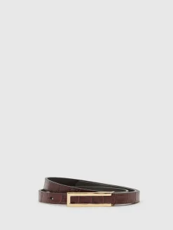 Reiss Bronya Leather Crocodile-Effect Belt Burgundy
