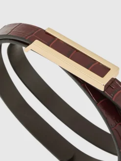 Reiss Bronya Leather Crocodile-Effect Belt Burgundy