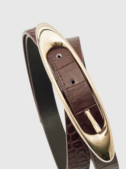 Reiss Evelina Leather Oval-Buckle Belt Burgundy Croc-Effect Online