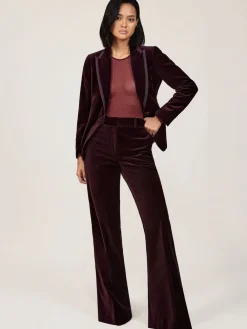 Reiss Elia Petite Velvet Tuxedo-Stripe Flared Trousers Burgundy Sale