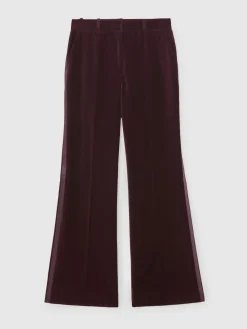 Reiss Elia Petite Velvet Tuxedo-Stripe Flared Trousers Burgundy Sale