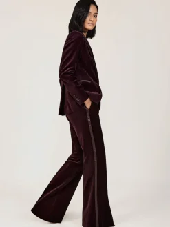 Reiss Elia Petite Velvet Tuxedo-Stripe Flared Trousers Burgundy Sale