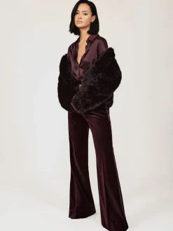 Reiss Elia Petite Velvet Tuxedo-Stripe Flared Trousers Burgundy Sale