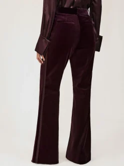 Reiss Elia Velvet Tuxedo-Stripe Flared Trousers Burgundy Sale