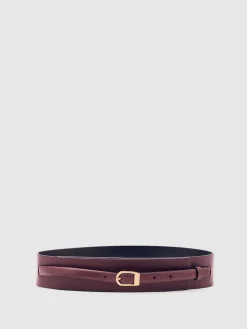 Reiss Burgundy Odell Leather Double-Strap Corset Waist Belt Hot