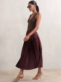Reiss Savannah Pleated Midi Skirt Burgundy Best