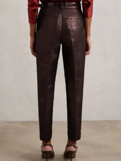 Reiss Sienna Tapered Metallic Suit Trousers with Cotton Burgundy Best