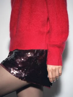 Reiss Burgundy Spence Sequin Shorts