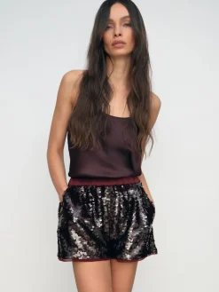 Reiss Burgundy Spence Sequin Shorts