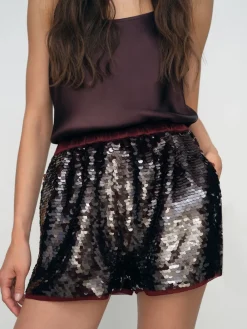 Reiss Burgundy Spence Sequin Shorts