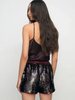 Reiss Burgundy Spence Sequin Shorts