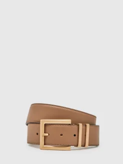 Reiss Brompton Leather Belt Camel/Taupe Sale