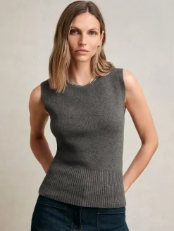 Reiss Nina Wool-Blend Necklace-Trim Knitted Vest Charcoal Grey Sale