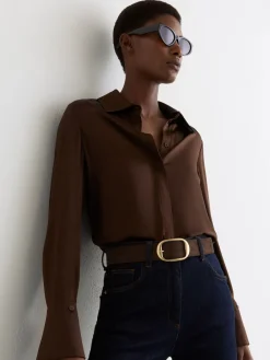 Reiss Chocolate Athena Suede Oval-Buckle Belt Online