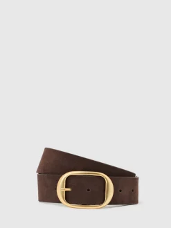 Reiss Chocolate Athena Suede Oval-Buckle Belt Online