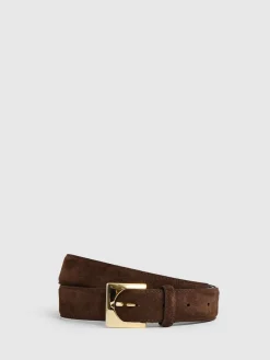 Reiss Chocolate Belinda Suede Square-Buckle Belt Hot