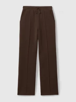 Reiss Chocolate Bernie Premium Interlock Wide-Leg Joggers Clearance