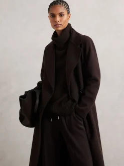 Reiss Chocolate Brown Brooklyn Wool-Cashmere Roll-Neck Jumper Sale