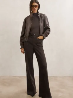 Reiss Chocolate Brown Sakura Petite Patch-Pocket Flared Jeans