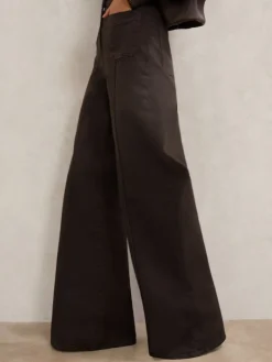 Reiss Chocolate Brown Sakura Petite Patch-Pocket Flared Jeans