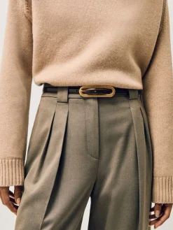 Reiss Chaya Suede Elongated-Buckle Skinny Belt Chocolate Sale