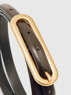 Reiss Chaya Suede Elongated-Buckle Skinny Belt Chocolate Sale