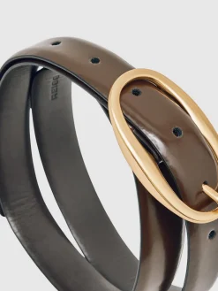 Reiss Drew Patent Leather Oval Buckle Belt Chocolate Sale