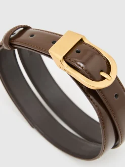 Reiss Hazel Leather Curved-Buckle Belt Chocolate