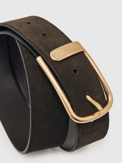 Reiss Iyla Suede Half Keeper Belt Chocolate Hot