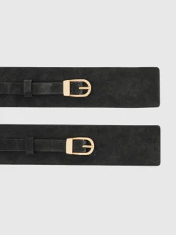 Reiss Chocolate Petula Suede Double-Buckle Corset Waist Belt Discount