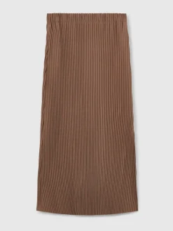 Reiss Pippa Pleated Jersey Midi Skirt Chocolate Outlet