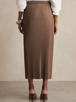 Reiss Pippa Pleated Jersey Midi Skirt Chocolate Outlet