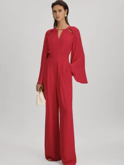 Reiss Coral Tania Cut-Out Flared Sleeve Jumpsuit
