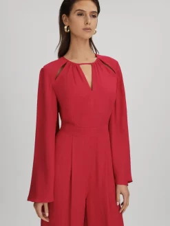 Reiss Coral Tania Cut-Out Flared Sleeve Jumpsuit