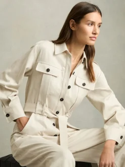 Reiss Anais Wide Leg Utility Jumpsuit Cream Hot