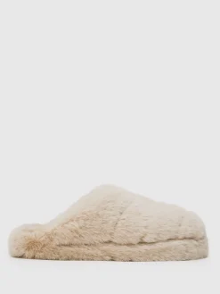 Reiss Andrea Faux Fur Slippers Cream Online
