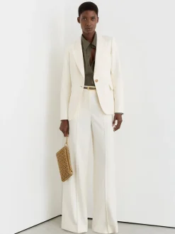 Reiss Cream Malin Petite Wide-Leg Seam-Detail Trousers Hot