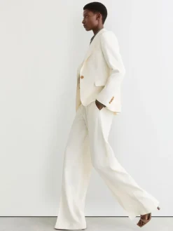 Reiss Cream Malin Petite Wide-Leg Seam-Detail Trousers Hot