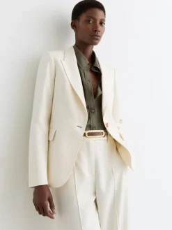 Reiss Cream Malin Petite Single-Breasted Tailored Blazer Outlet