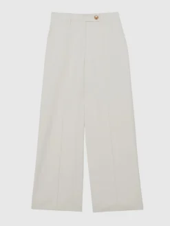 Reiss Cream Malin Wide-Leg Seam-Detail Trousers Outlet