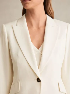 Reiss Cream Millie Petite Single-Breasted Peak-Lapel Tailored Blazer Clearance