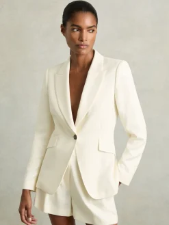 Reiss Cream Millie Petite Single-Breasted Peak-Lapel Tailored Blazer Clearance