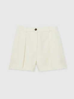 Reiss Cream Millie Single-Pleat Tailored Shorts Online