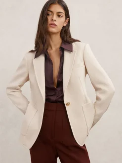 Reiss Cream Soren Petite Wool-Blend Single-Breasted Blazer Best